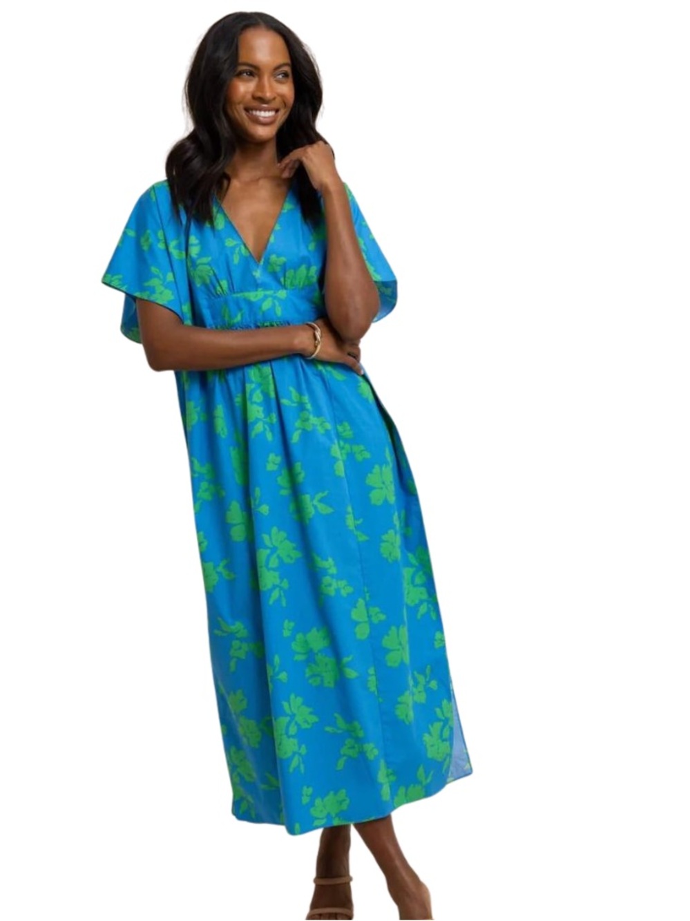 Southern Tide Cotton Kaftan Maxi Dress Women’s Size L Floral Side Slits V-Neck